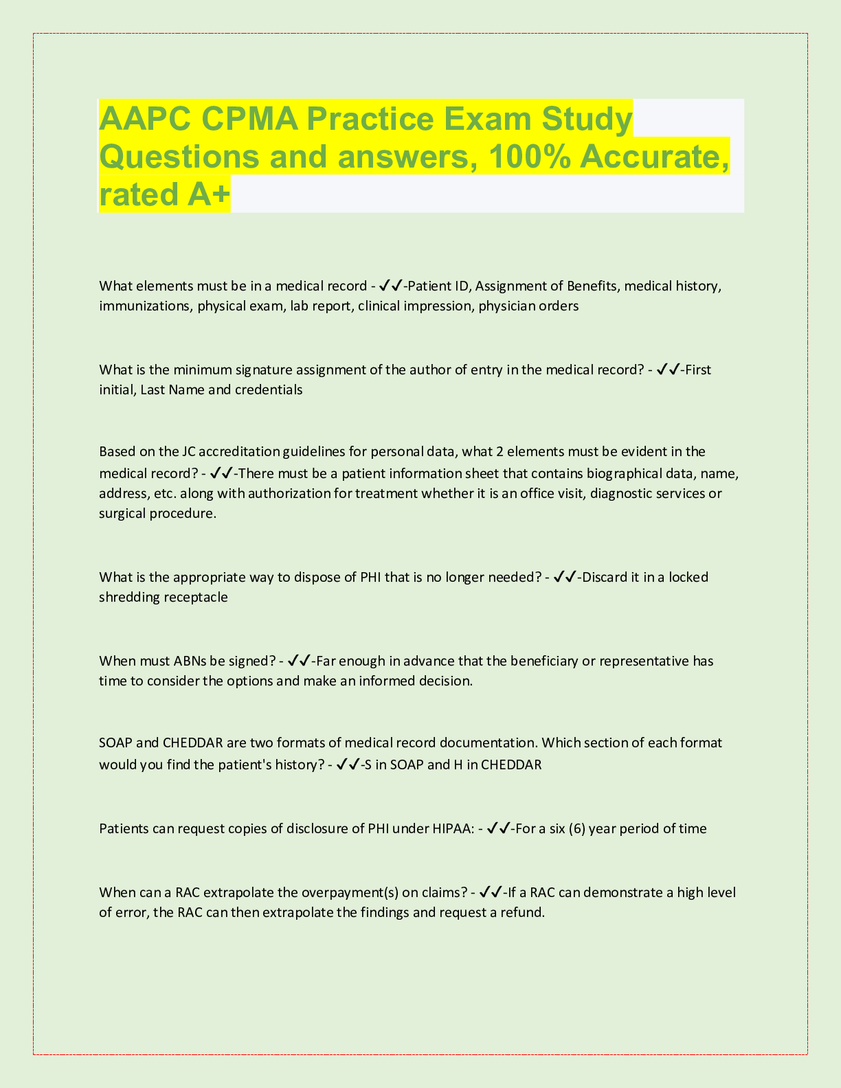 Preview image for AAPC CPMA Practice Exam Study Questions and answers, 100% Accurate,  rated A+